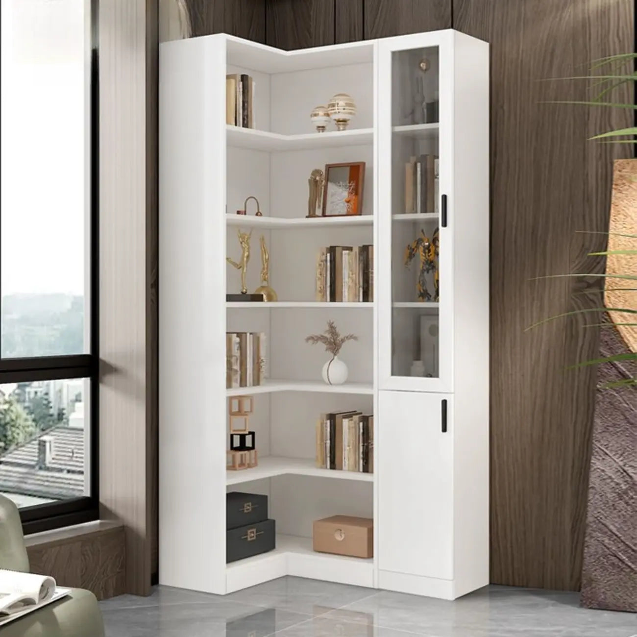 Bibliothèque moderne blanche avec armoire de rangement