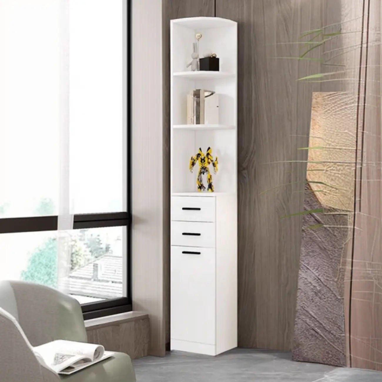 Bibliothèque moderne blanche avec armoire de rangement