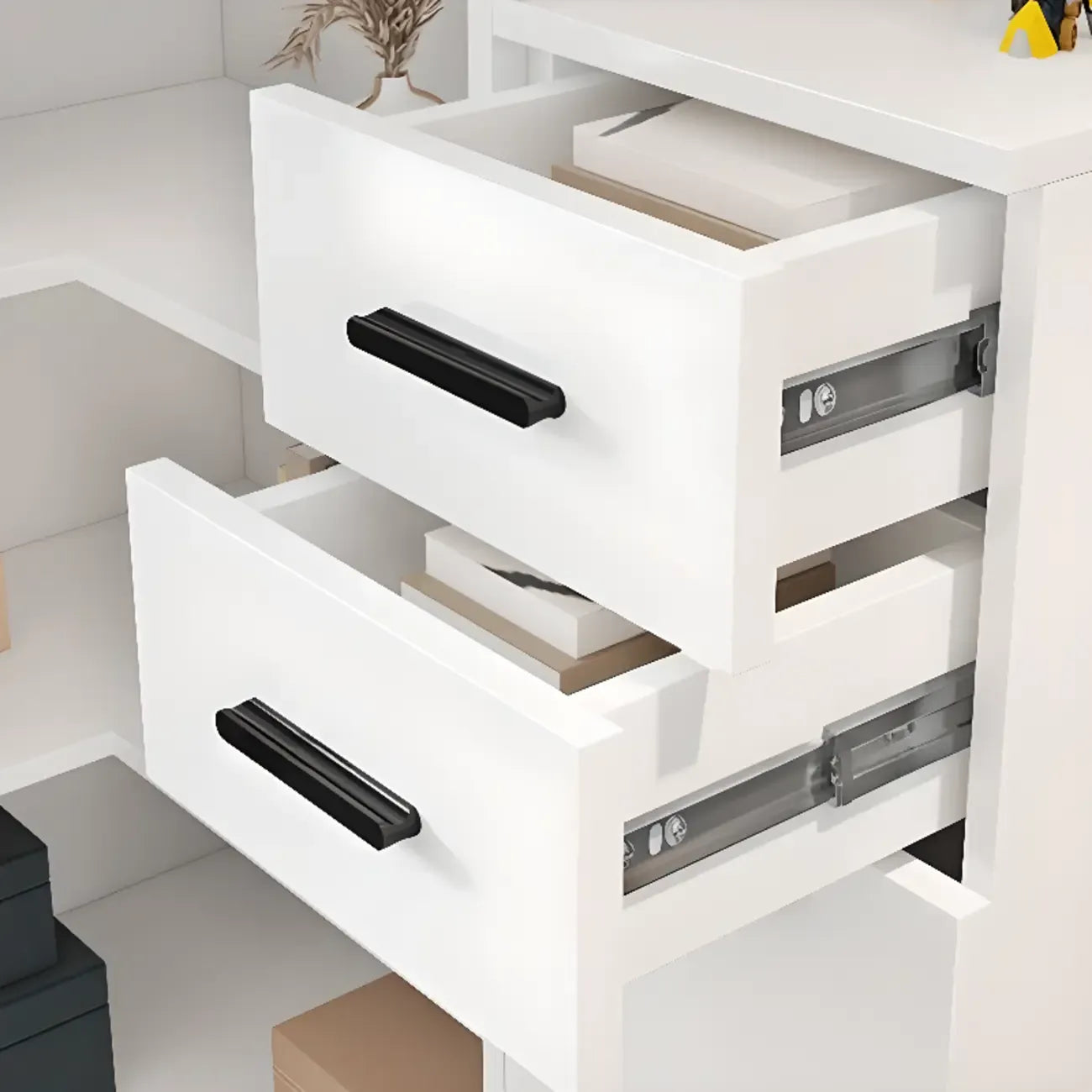 Bibliothèque moderne blanche avec armoire de rangement