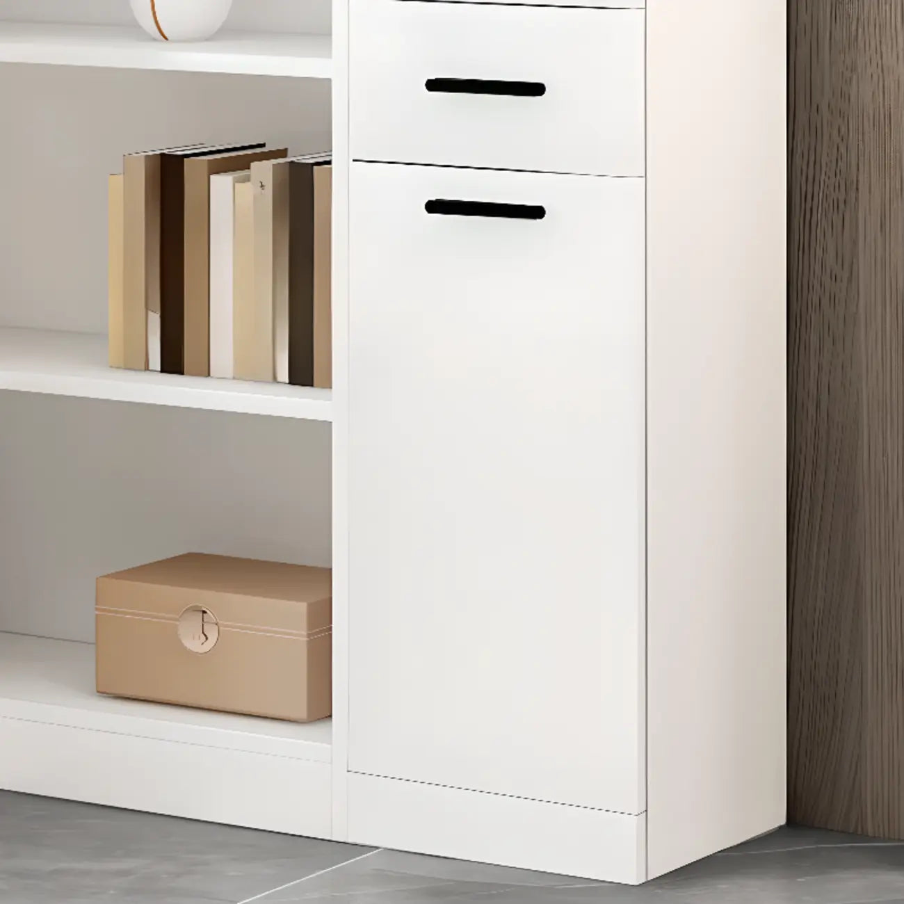 Bibliothèque moderne blanche avec armoire de rangement
