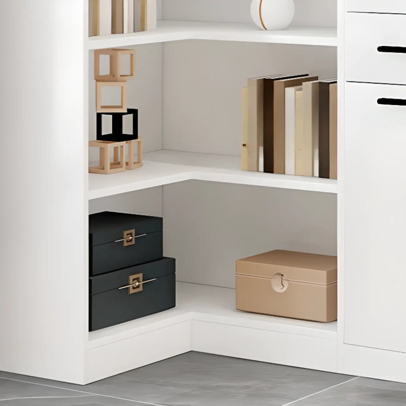 Bibliothèque moderne blanche avec armoire de rangement