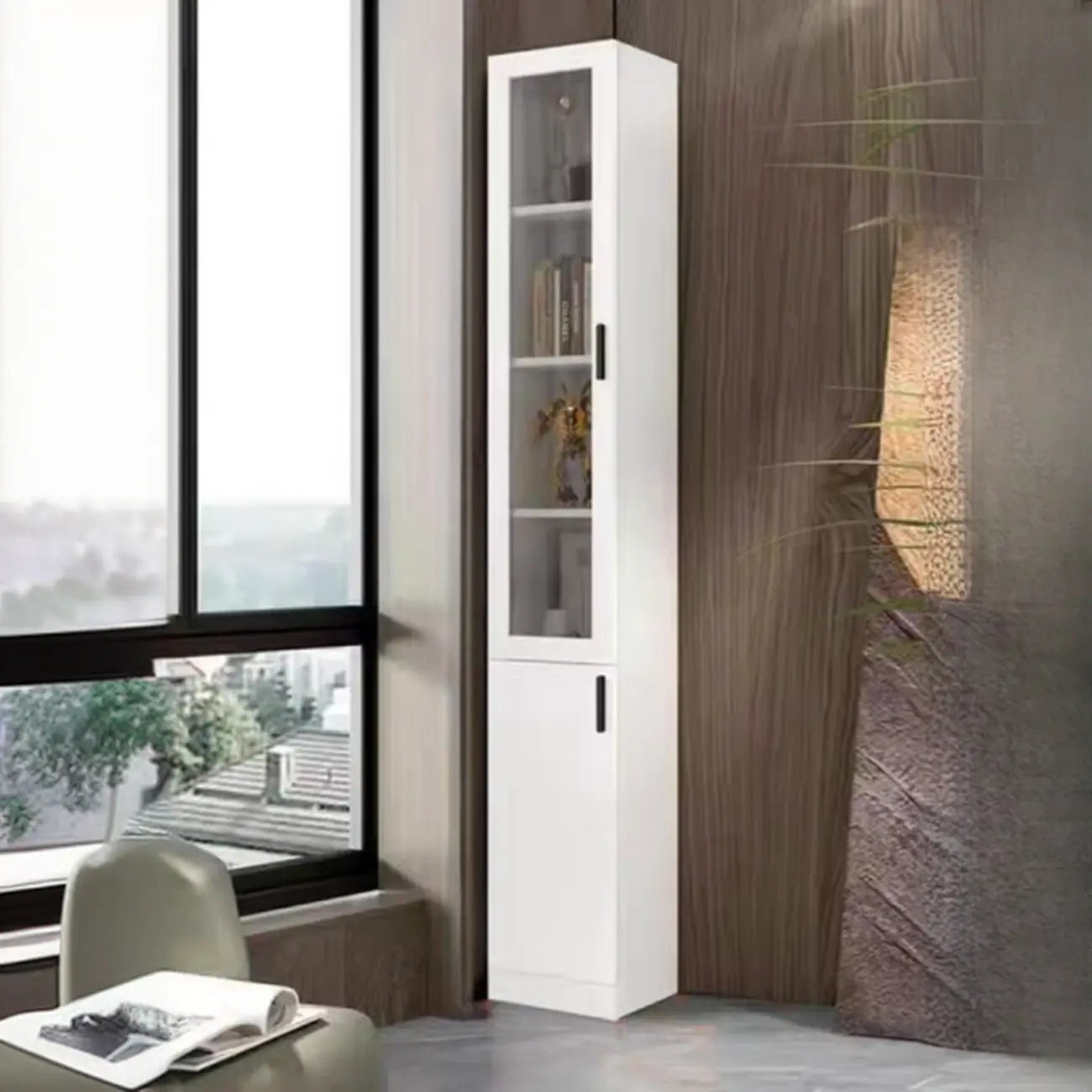 Bibliothèque moderne blanche avec armoire de rangement
