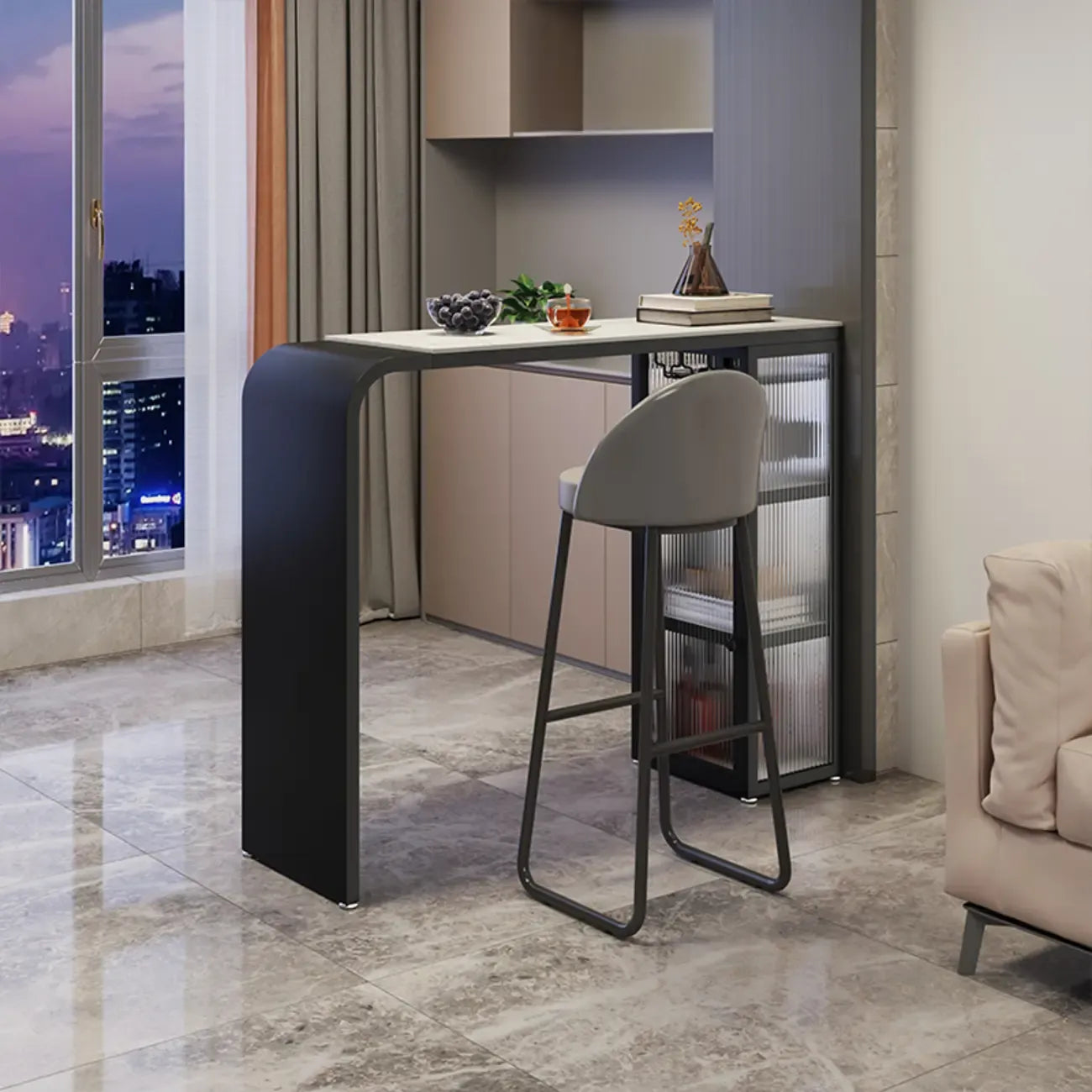 Table de bar moderne avec plateau en granit résistant aux rayures pour la cuisine