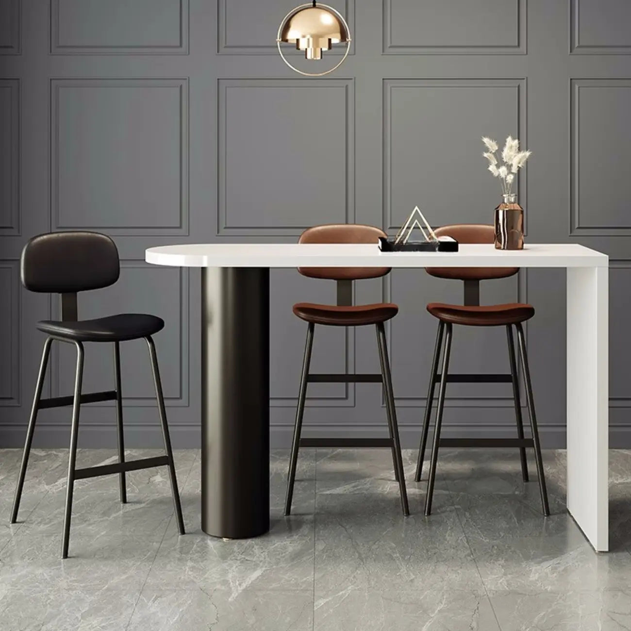 Tabouret de bar moderne ergonomique en cuir de selle, dossier bas, pour la cuisine