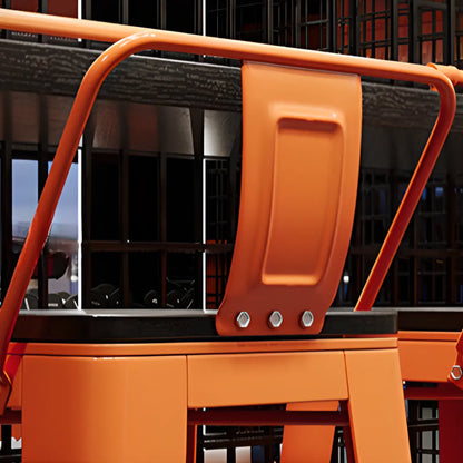 Tables de bar industrielles avec plateau en bois dur noir et structure orange