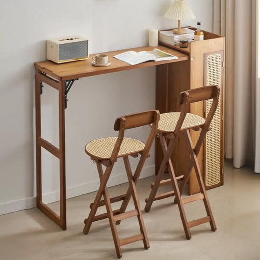 Tables de bar de rangement extensibles manuellement en bambou brun