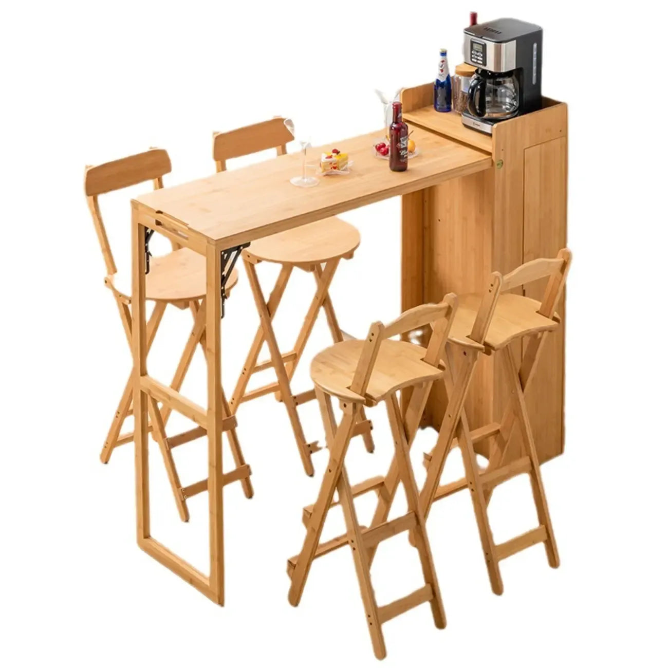 Tables de bar de rangement extensibles manuellement en bambou brun
