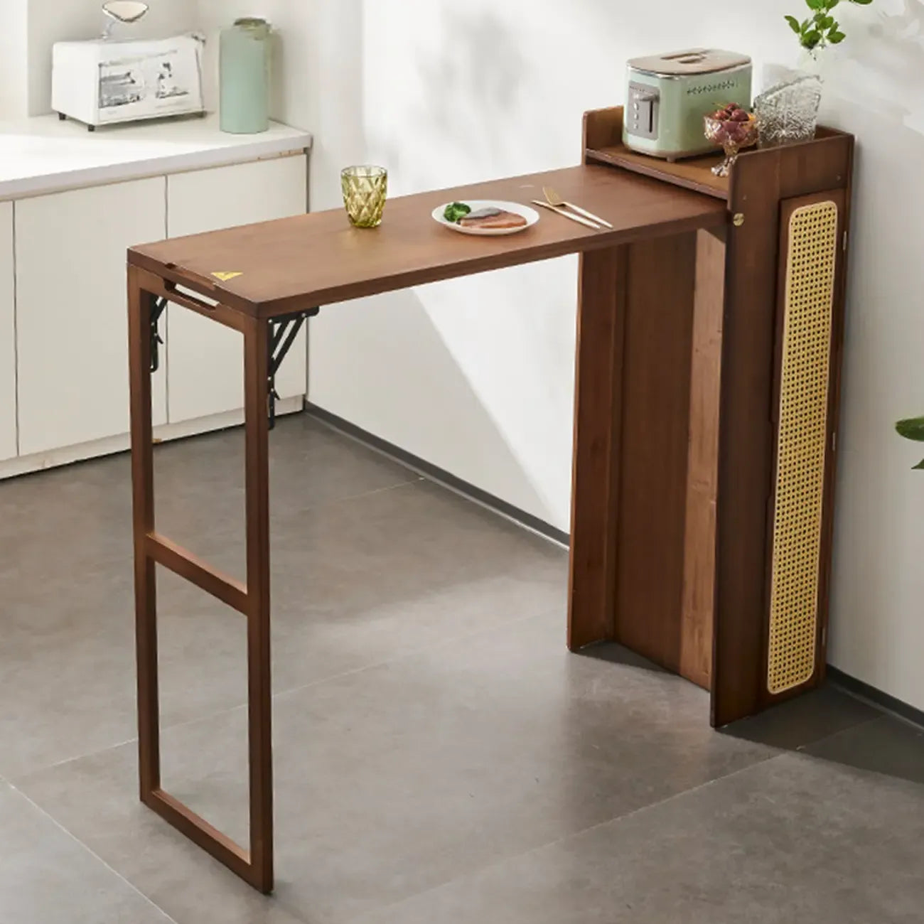 Tables de bar de rangement extensibles manuellement en bambou brun