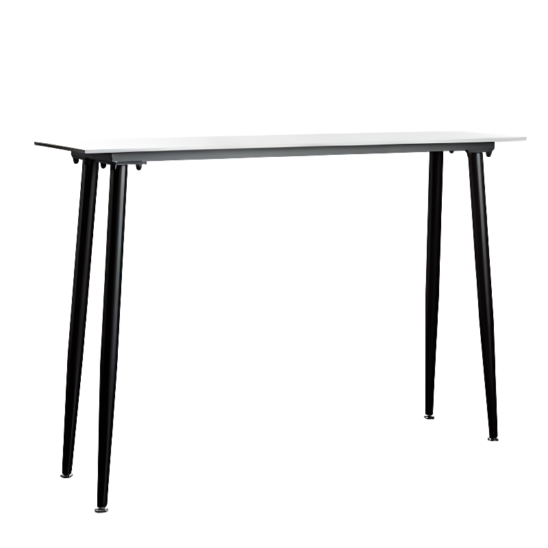 Table de bar moderne avec plateau en travertin gris et pieds en métal, idéale pour la salle à manger.