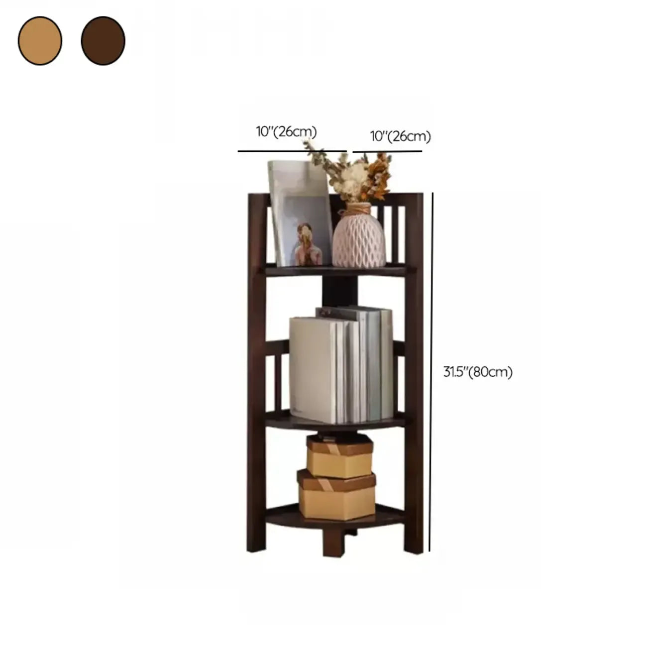 Bibliothèque d'angle étroite en bois courbé à dos ouvert