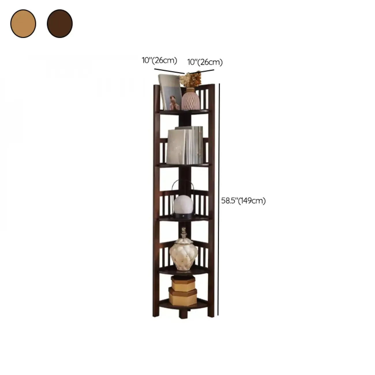 Bibliothèque d'angle étroite en bois courbé à dos ouvert