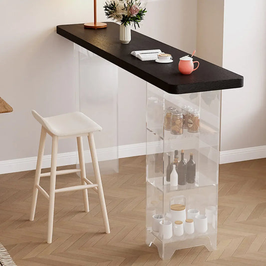 Tables de bar modernes avec plateau en bois noir et rangement en acrylique transparent