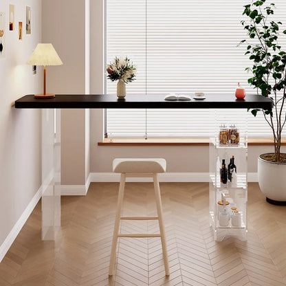 Tables de bar modernes avec plateau en bois noir et rangement en acrylique transparent