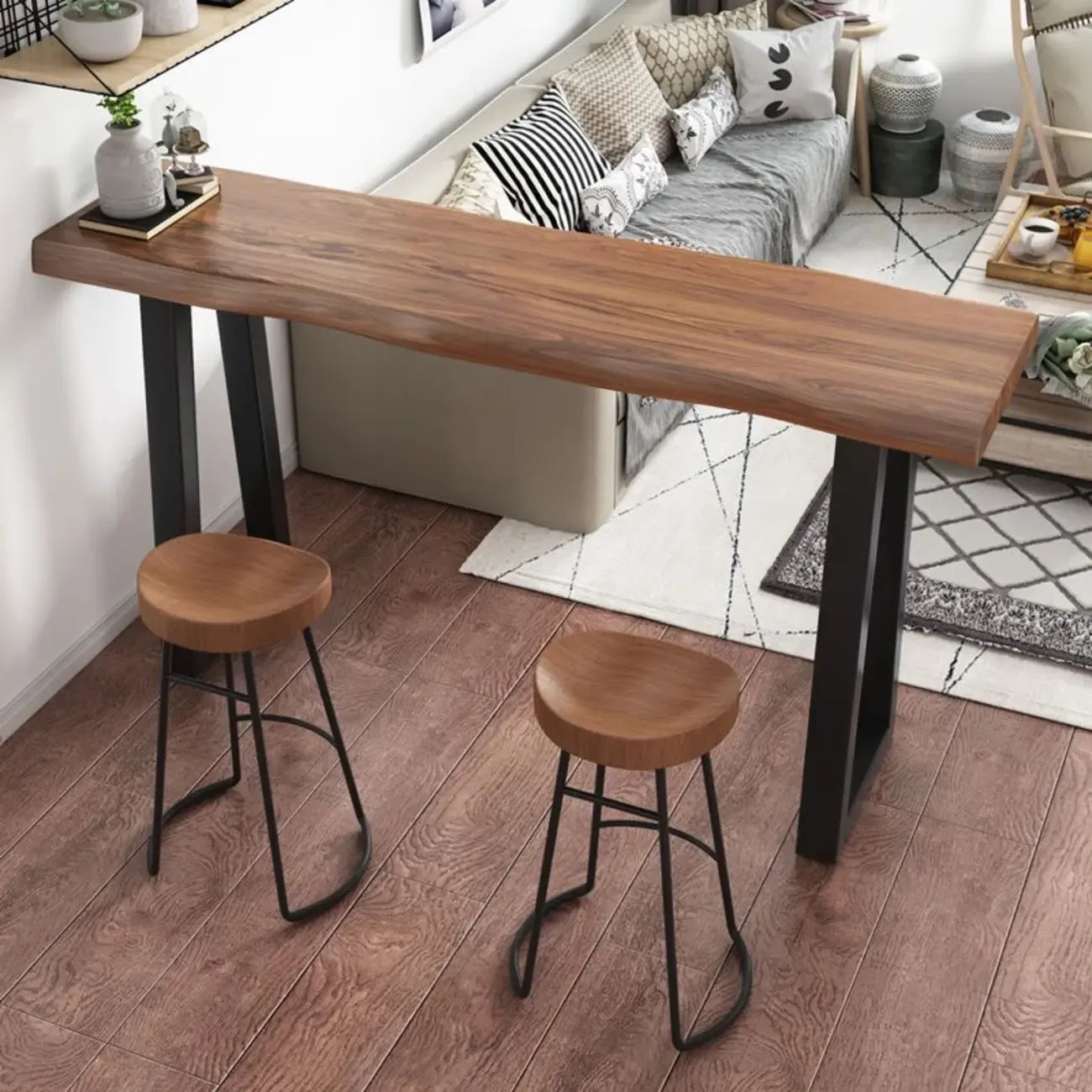 Table de bar moderne en bois avec piètement traîneau pour cuisine ou pub