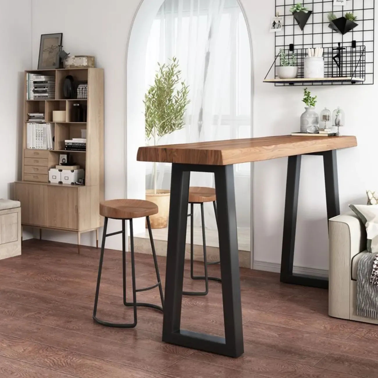 Table de bar moderne en bois avec piètement traîneau pour cuisine ou pub