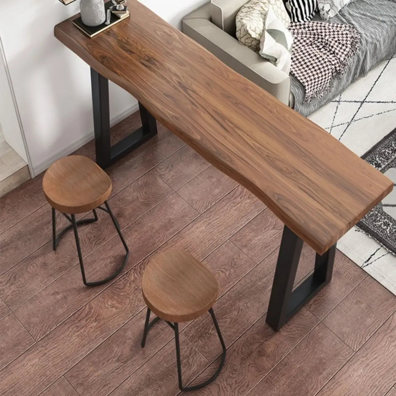 Table de bar moderne en bois avec piètement traîneau pour cuisine ou pub