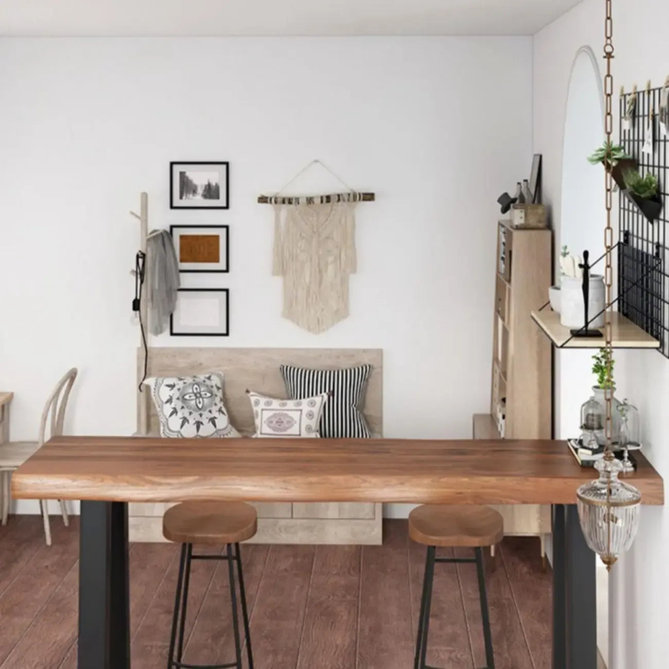 Table de bar moderne en bois avec piètement traîneau pour cuisine ou pub