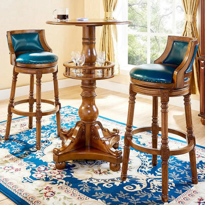 Tabourets de bar ronds pivotants traditionnels en similicuir bleu