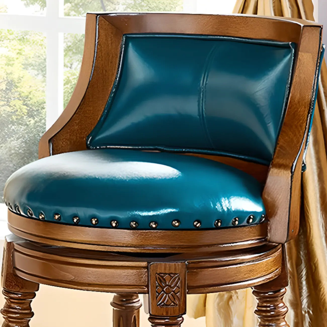 Tabourets de bar ronds pivotants traditionnels en similicuir bleu