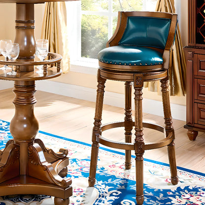 Tabourets de bar ronds pivotants traditionnels en similicuir bleu