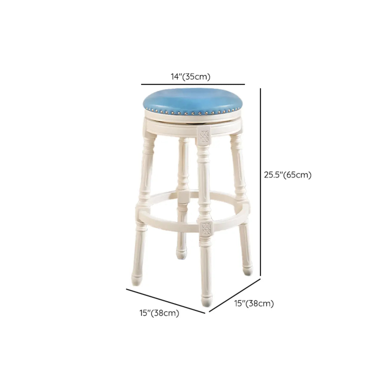 Tabourets de bar ronds pivotants traditionnels en similicuir bleu