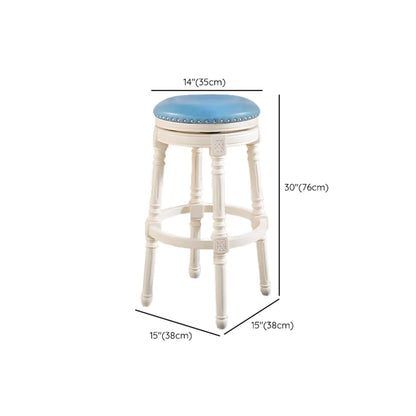 Tabourets de bar ronds pivotants traditionnels en similicuir bleu