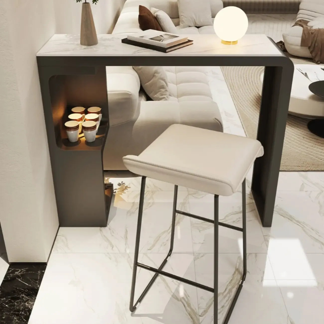 Tables de bar scandinaves blanches lisses avec rangement