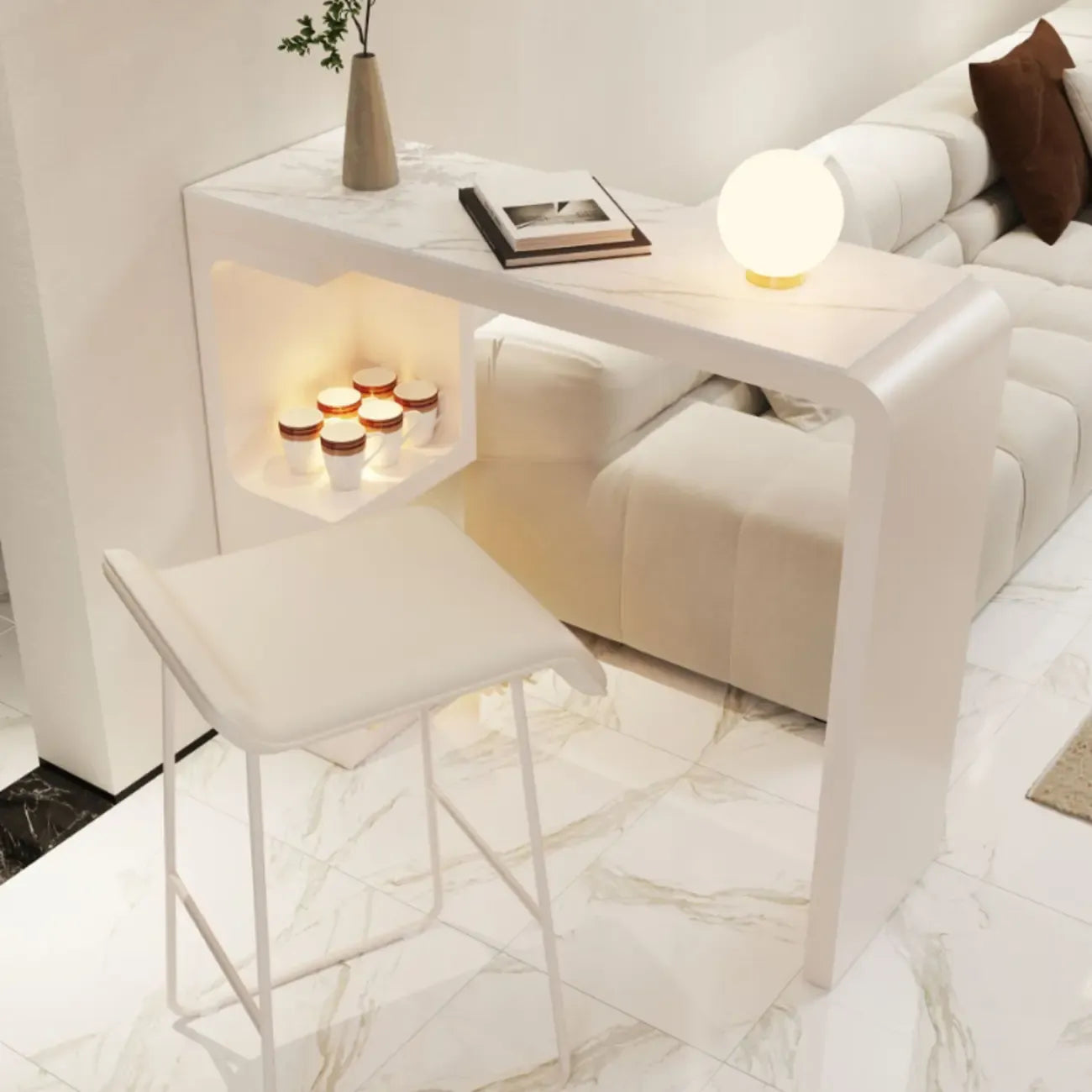 Tables de bar scandinaves blanches lisses avec rangement