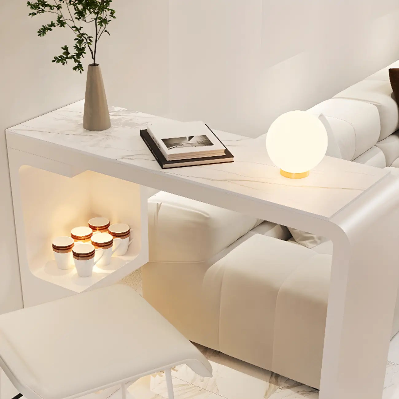 Tables de bar scandinaves blanches lisses avec rangement