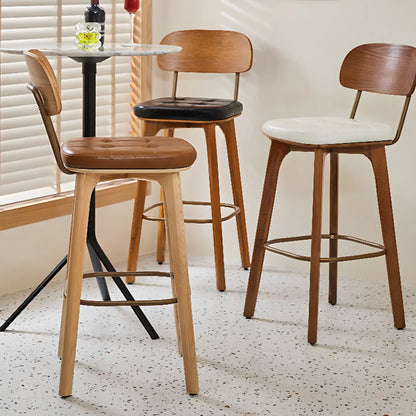 Tabourets de bar carrés en cuir de style moderne du milieu du siècle avec dossier