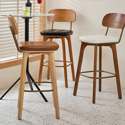 Tabourets de bar carrés en cuir de style moderne du milieu du siècle avec dossier