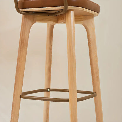 Tabourets de bar carrés en cuir de style moderne du milieu du siècle avec dossier