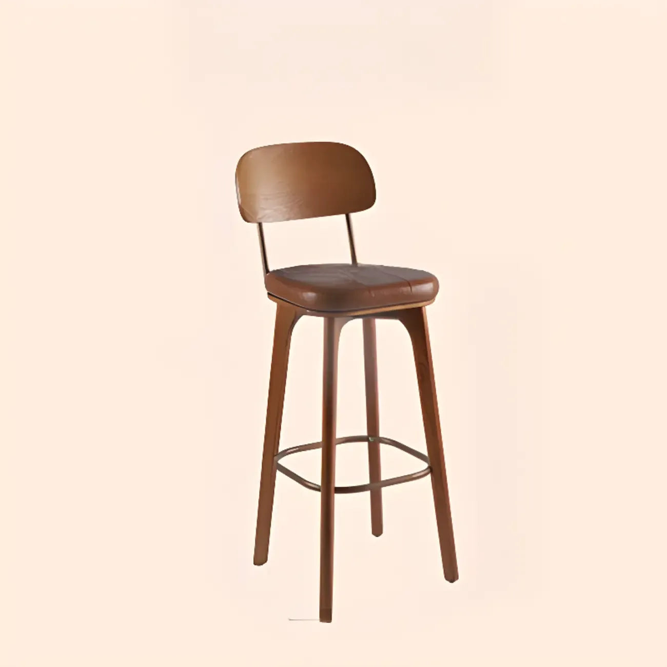 Tabourets de bar carrés en cuir de style moderne du milieu du siècle avec dossier