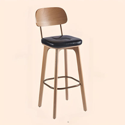 Tabourets de bar carrés en cuir de style moderne du milieu du siècle avec dossier