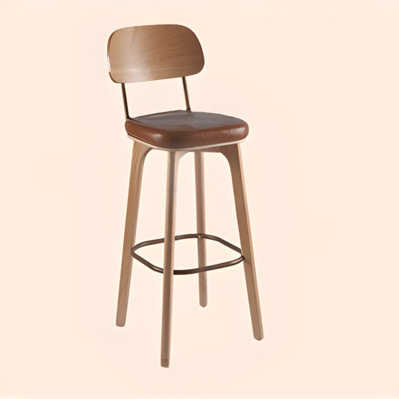 Tabourets de bar carrés en cuir de style moderne du milieu du siècle avec dossier