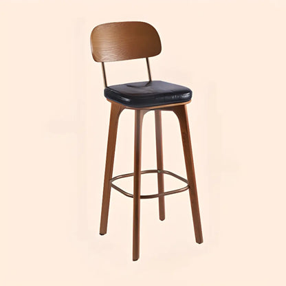 Tabourets de bar carrés en cuir de style moderne du milieu du siècle avec dossier