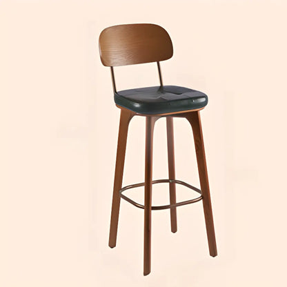 Tabourets de bar carrés en cuir de style moderne du milieu du siècle avec dossier