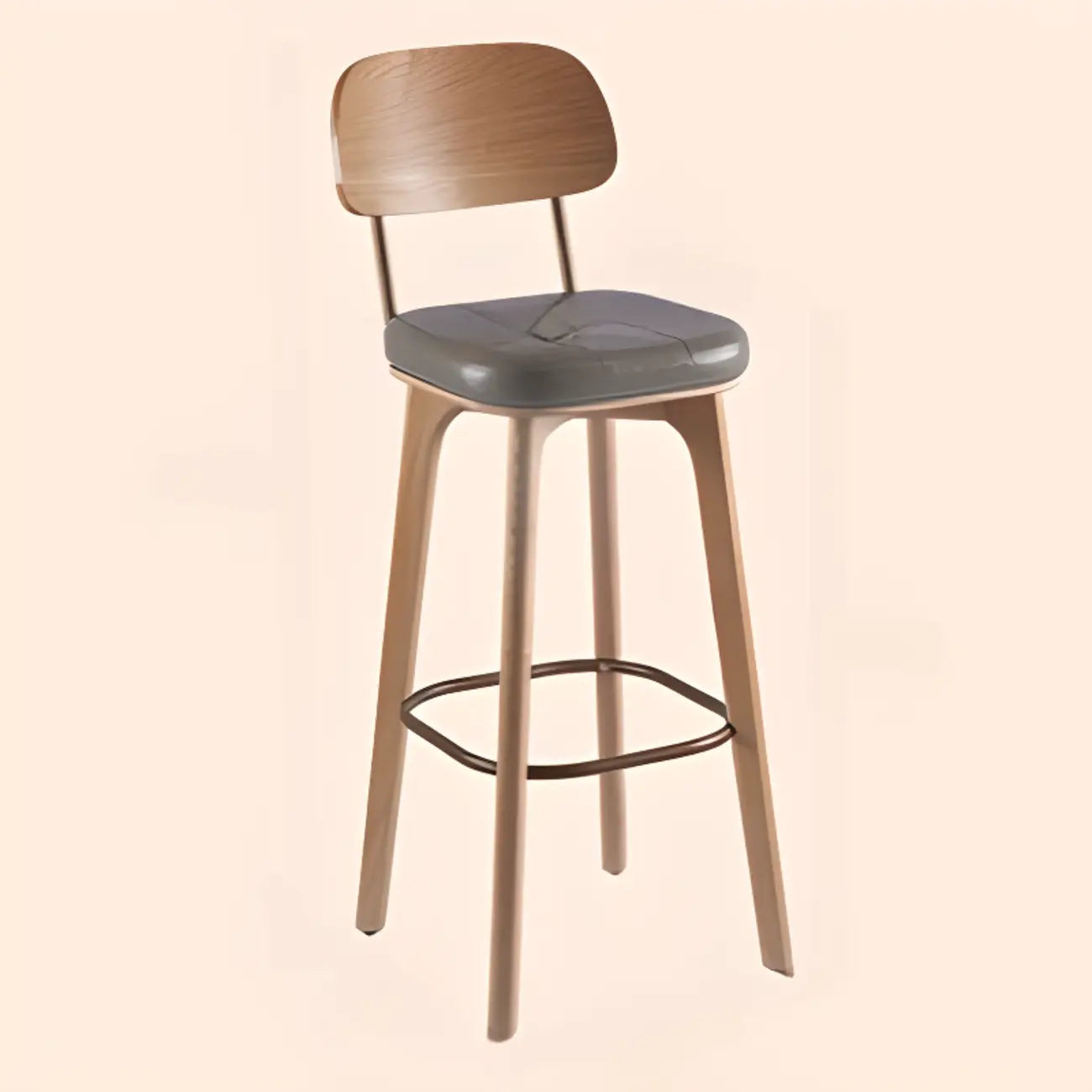 Tabourets de bar carrés en cuir de style moderne du milieu du siècle avec dossier