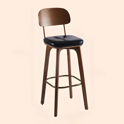 Tabourets de bar carrés en cuir de style moderne du milieu du siècle avec dossier