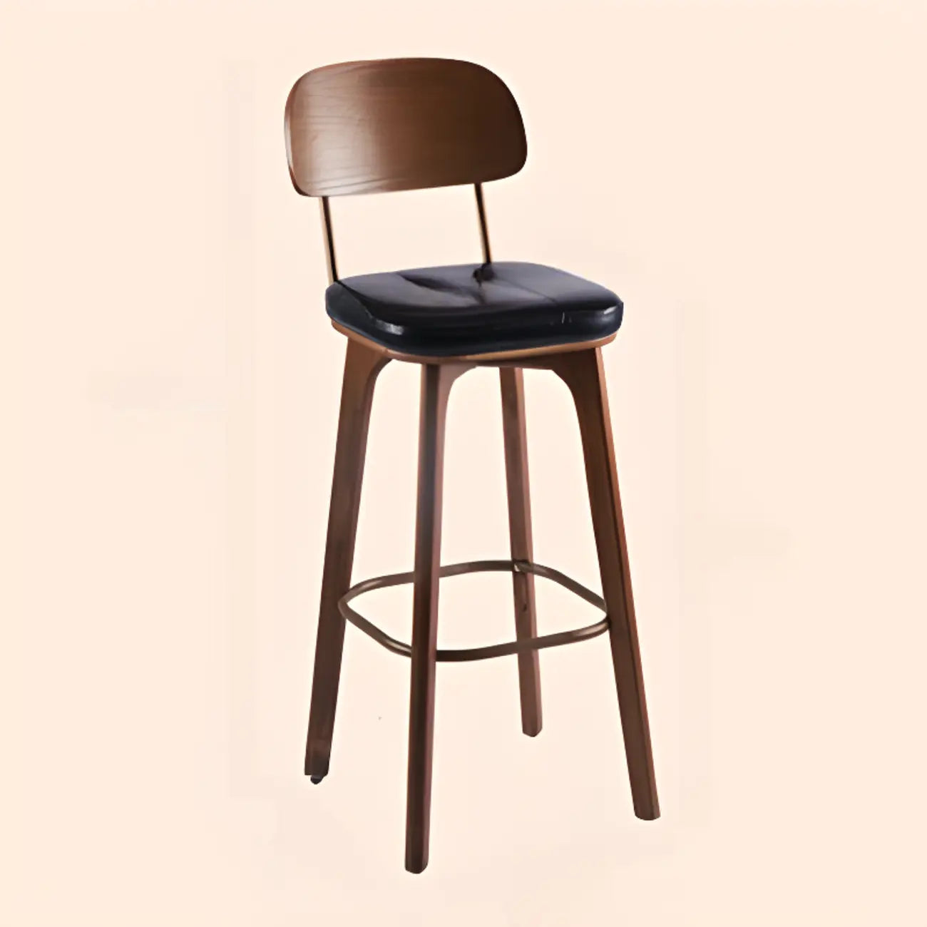 Tabourets de bar carrés en cuir de style moderne du milieu du siècle avec dossier