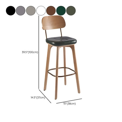 Tabourets de bar carrés en cuir de style moderne du milieu du siècle avec dossier