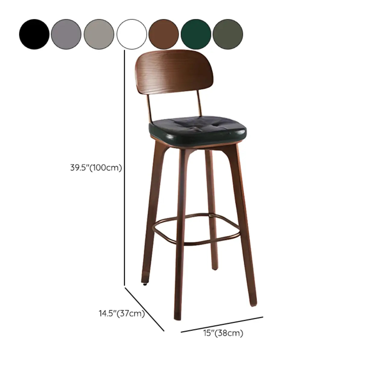 Tabourets de bar carrés en cuir de style moderne du milieu du siècle avec dossier