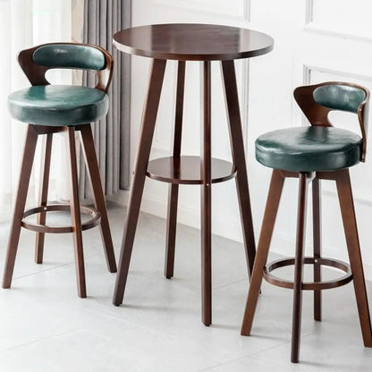 Tables de bar rondes scandinaves en bois d'hévéa avec étagère