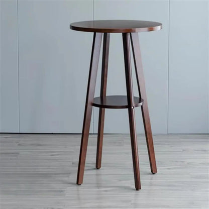 Tables de bar rondes scandinaves en bois d'hévéa avec étagère