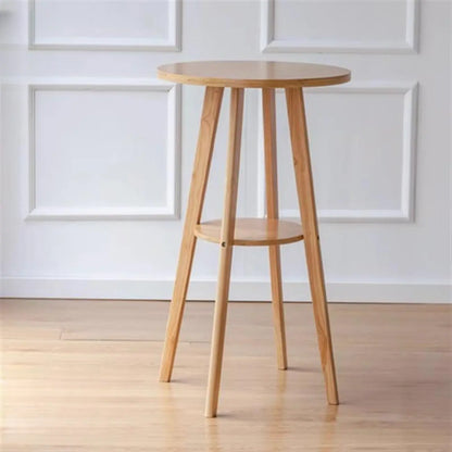 Tables de bar rondes scandinaves en bois d'hévéa avec étagère