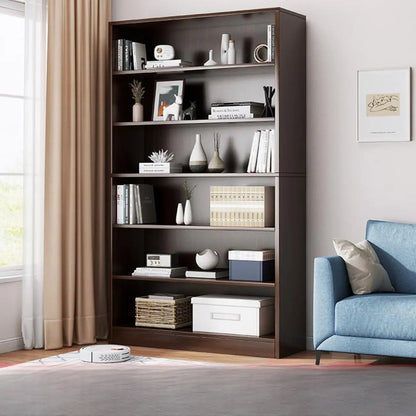 Bibliothèque moderne à plusieurs niveaux en bois brun avec dos fermé