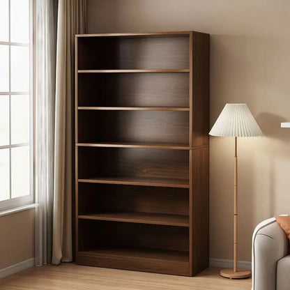 Bibliothèque moderne à plusieurs niveaux en bois brun avec dos fermé