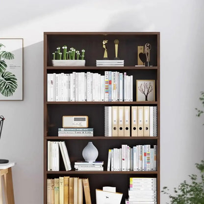 Bibliothèque moderne à plusieurs niveaux en bois brun avec dos fermé