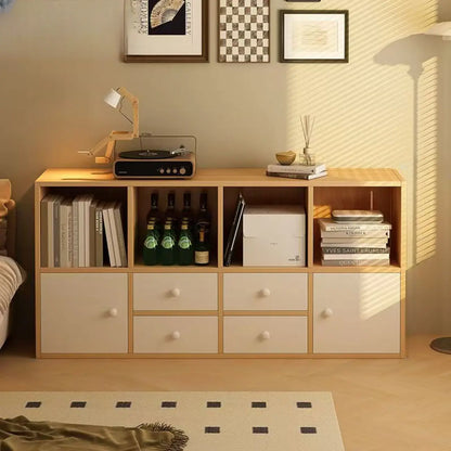 Bibliothèque moderne à plusieurs niveaux en bois brun avec dos fermé