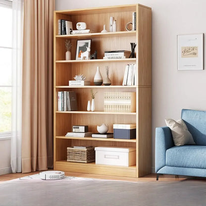 Bibliothèque moderne à plusieurs niveaux en bois brun avec dos fermé